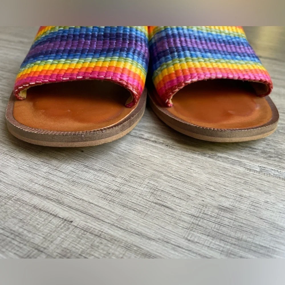 Lucky Brand Rainbow Color Woven Slide Sandals Stacked Heel Open Toe SZ 5.5